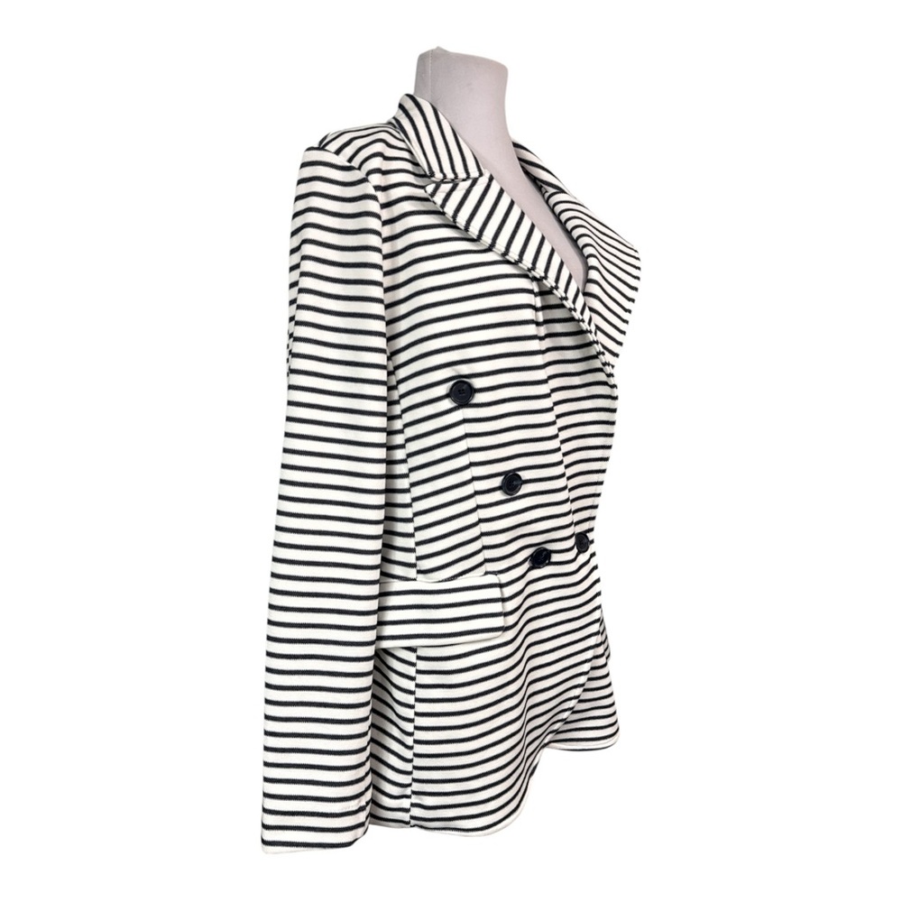Banana Republic Preppy Large Knit Blazer Jacket Striped Stretch Pockets Navy - Picture 2 of 7